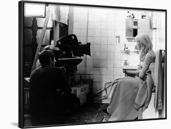 REPULSION, 1965 directed by ROMAN POLANSKI On the set, Roman Polanski and Catherine Deneuve (b/w ph-null-Framed Photo