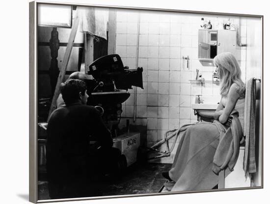 REPULSION, 1965 directed by ROMAN POLANSKI On the set, Roman Polanski and Catherine Deneuve (b/w ph-null-Framed Photo