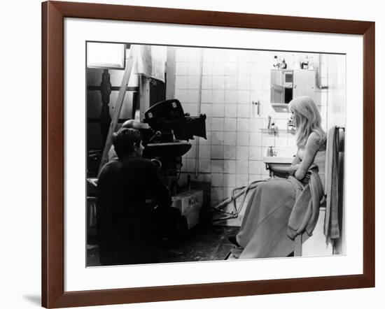 REPULSION, 1965 directed by ROMAN POLANSKI On the set, Roman Polanski and Catherine Deneuve (b/w ph-null-Framed Photo