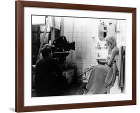 REPULSION, 1965 directed by ROMAN POLANSKI On the set, Roman Polanski and Catherine Deneuve (b/w ph-null-Framed Photo