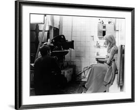 REPULSION, 1965 directed by ROMAN POLANSKI On the set, Roman Polanski and Catherine Deneuve (b/w ph-null-Framed Photo