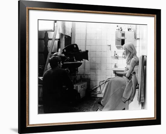 REPULSION, 1965 directed by ROMAN POLANSKI On the set, Roman Polanski and Catherine Deneuve (b/w ph-null-Framed Photo