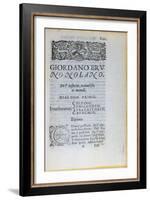 Res 28610 First Page of 'De L'Infinito Universo Et Mondi' by Giordano Bruno, Published in London-English School-Framed Giclee Print