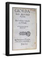 Res 28610 Title Page of 'De L'Infinito Universo Et Mondi' by Giordano Bruno, Published in London-English School-Framed Giclee Print