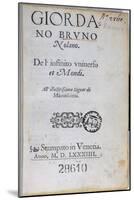 Res 28610 Title Page of 'De L'Infinito Universo Et Mondi' by Giordano Bruno, Published in London-English School-Mounted Giclee Print