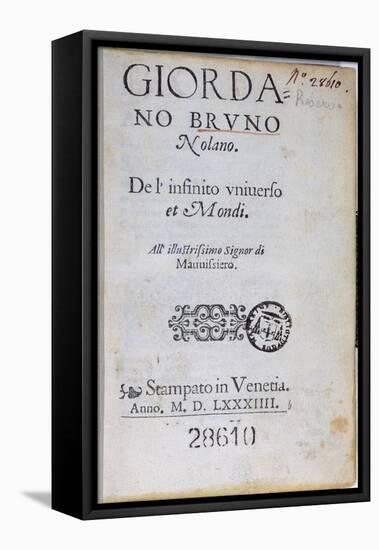 Res 28610 Title Page of 'De L'Infinito Universo Et Mondi' by Giordano Bruno, Published in London-English School-Framed Stretched Canvas