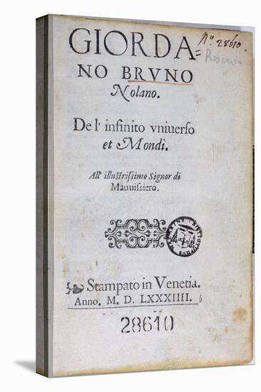 Res 28610 Title Page of 'De L'Infinito Universo Et Mondi' by Giordano Bruno, Published in London-English School-Stretched Canvas