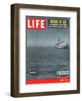 Rescue at Sea, Lifeboat Leaving Sinking Ship Andrea Doria, August 6, 1956-Loomis Dean-Framed Photographic Print