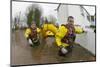 Rescue Workers Entering Property with Inflatable Raft to Check on Home Owners-David Woodfall-Mounted Photographic Print
