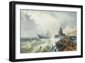 Rescuing a Ship in Stormy Seas-Charles Euphrasie Jnr. Kuwasseg-Framed Giclee Print