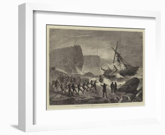 Rescuing the Crew of a Wreck with the Rocket Apparatus Off Portland-null-Framed Giclee Print