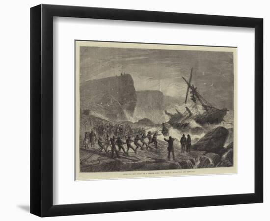 Rescuing the Crew of a Wreck with the Rocket Apparatus Off Portland-null-Framed Premium Giclee Print