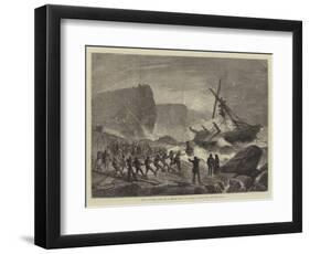 Rescuing the Crew of a Wreck with the Rocket Apparatus Off Portland-null-Framed Premium Giclee Print