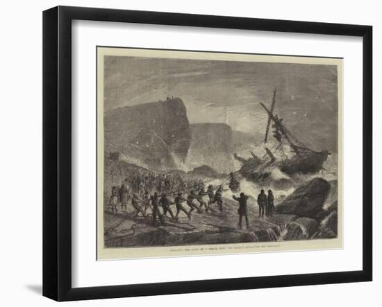 Rescuing the Crew of a Wreck with the Rocket Apparatus Off Portland-null-Framed Giclee Print