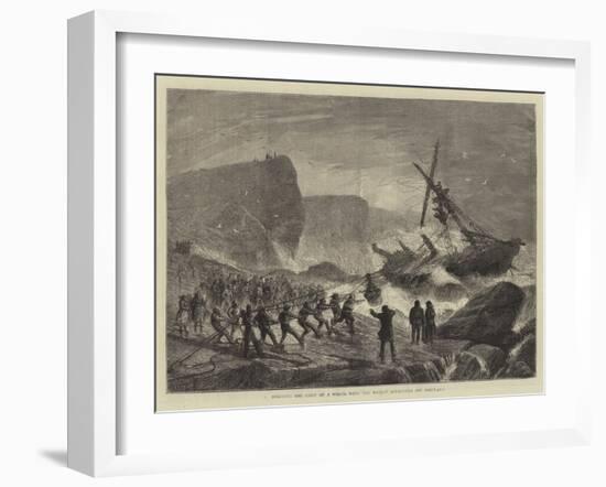 Rescuing the Crew of a Wreck with the Rocket Apparatus Off Portland-null-Framed Giclee Print