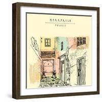 Residential Courtyard in Marrakesh, Morocco, Northern Africa. Exterior in Ethnic Style. Travel Sket-babayuka-Framed Art Print