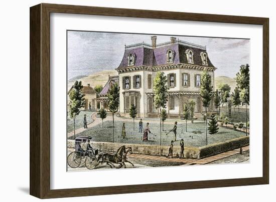 Residential Home with the Family Playing Cricket.-Tarker-Framed Giclee Print