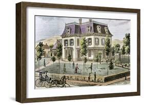 Residential Home with the Family Playing Cricket.-Tarker-Framed Giclee Print