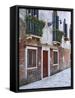 Residential Side Street Decorated with Flowers, Venice, Italy-Dennis Flaherty-Framed Stretched Canvas