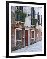 Residential Side Street Decorated with Flowers, Venice, Italy-Dennis Flaherty-Framed Photographic Print