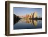 Residential Tower Blocks and Colourful Bridge Reflected in Water, Salford Quays, Salford-Ruth Tomlinson-Framed Photographic Print