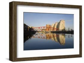 Residential Tower Blocks and Colourful Bridge Reflected in Water, Salford Quays, Salford-Ruth Tomlinson-Framed Photographic Print