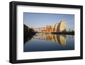 Residential Tower Blocks and Colourful Bridge Reflected in Water, Salford Quays, Salford-Ruth Tomlinson-Framed Photographic Print