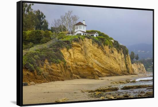 Resort on a cliff, Paradise Cove, Malibu, Los Angeles County, California, USA-Panoramic Images-Framed Stretched Canvas