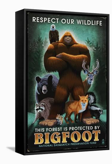 Respect Our Wildlife - Bigfoot-Lantern Press-Framed Stretched Canvas