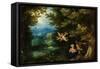 Rest on the Flight into Egypt, C.1595 (Oil on Copper on Panel)-Jan the Elder Brueghel-Framed Stretched Canvas