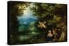 Rest on the Flight into Egypt, C.1595 (Oil on Copper on Panel)-Jan the Elder Brueghel-Stretched Canvas