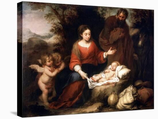 Rest on the Flight into Egypt, C1665-Bartolomé Esteban Murillo-Stretched Canvas