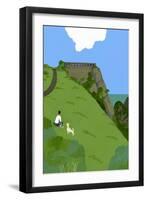 Rest with a dog on a grass hill-Hiroyuki Izutsu-Framed Giclee Print