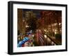 Restaurant Along a River Lit Up at Dusk, San Antonio River, San Antonio, Texas, USA-null-Framed Photographic Print