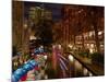 Restaurant Along a River Lit Up at Dusk, San Antonio River, San Antonio, Texas, USA-null-Mounted Photographic Print