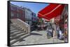 Restaurant and souvenir bags, Burano, Veneto, Italy, Europe-Frank Fell-Framed Stretched Canvas