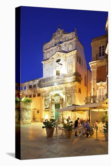 Restaurant and the Abbey Church of Saint Lucia, Ortygia, Syracuse, Sicily, Italy-Neil Farrin-Stretched Canvas