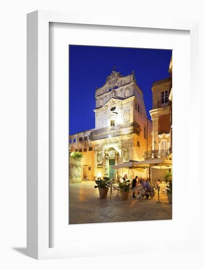 Restaurant and the Abbey Church of Saint Lucia, Ortygia, Syracuse, Sicily, Italy-Neil Farrin-Framed Photographic Print