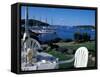 Restaurant at the Bar Harbor Inn and View of the Porcupine Islands, Maine, USA-Jerry & Marcy Monkman-Framed Stretched Canvas