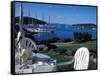 Restaurant at the Bar Harbor Inn and View of the Porcupine Islands, Maine, USA-Jerry & Marcy Monkman-Framed Stretched Canvas