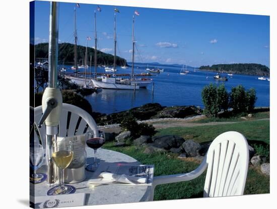 Restaurant at the Bar Harbor Inn and View of the Porcupine Islands, Maine, USA-Jerry & Marcy Monkman-Stretched Canvas