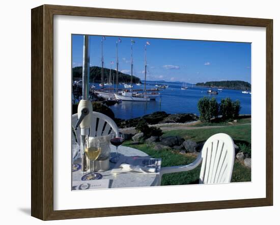 Restaurant at the Bar Harbor Inn and View of the Porcupine Islands, Maine, USA-Jerry & Marcy Monkman-Framed Premium Photographic Print