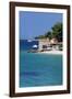 Restaurant at the Beach with Sailing Boat, Bol, Brac Island, Dalmatia, Croatia, Europe-Markus Lange-Framed Photographic Print