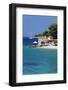 Restaurant at the Beach with Sailing Boat, Bol, Brac Island, Dalmatia, Croatia, Europe-Markus Lange-Framed Photographic Print