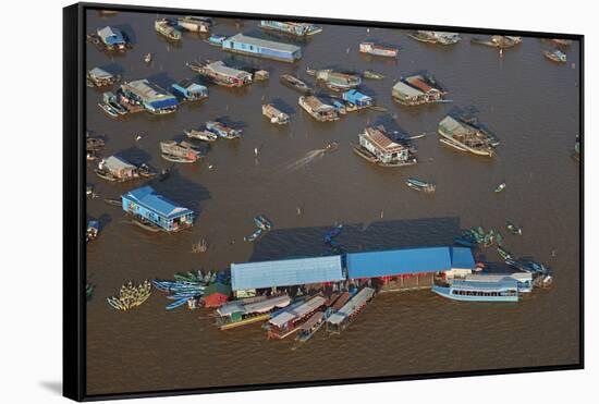 Restaurant, Chong Kneas Floating Village, Tonle Sap Lake, Near Siem Reap, Cambodia-David Wall-Framed Stretched Canvas