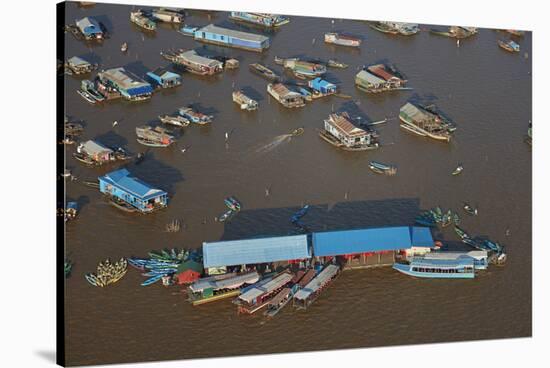 Restaurant, Chong Kneas Floating Village, Tonle Sap Lake, Near Siem Reap, Cambodia-David Wall-Stretched Canvas