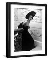 Restaurant Fashions: Cartwheel Hat, Strapless Evening Dress and Stole-Nina Leen-Framed Photographic Print