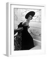 Restaurant Fashions: Cartwheel Hat, Strapless Evening Dress and Stole-Nina Leen-Framed Photographic Print