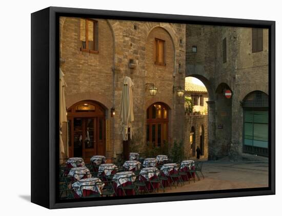 Restaurant in a Small Piazza, San Gimignano, Tuscany, Italy-Janis Miglavs-Framed Stretched Canvas