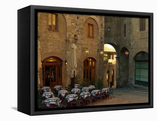 Restaurant in a Small Piazza, San Gimignano, Tuscany, Italy-Janis Miglavs-Framed Stretched Canvas
